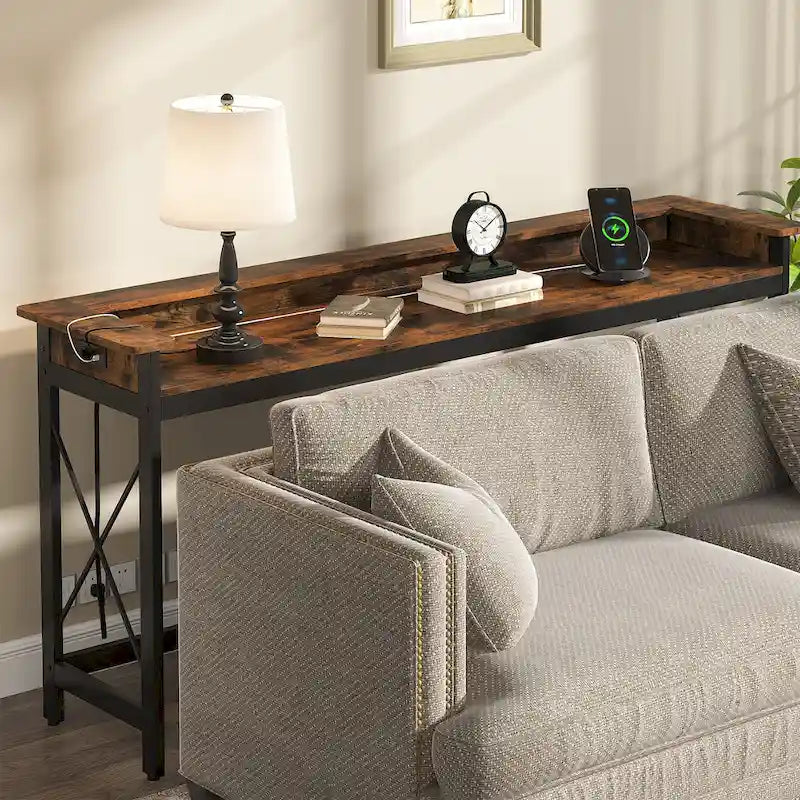 Canapé Table Console d'Entrée Longue de 70,9 pouces avec Prises et Ports USB