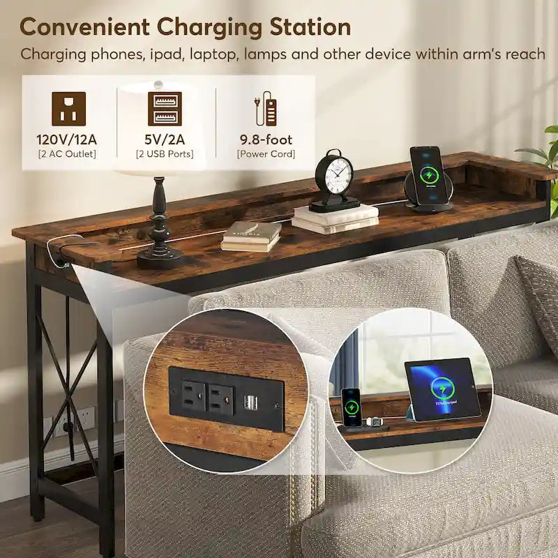 Canapé Table Console d'Entrée Longue de 70,9 pouces avec Prises et Ports USB