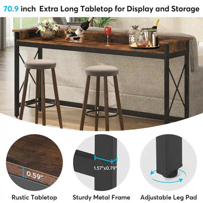 Canapé Table Console d'Entrée Longue de 70,9 pouces avec Prises et Ports USB