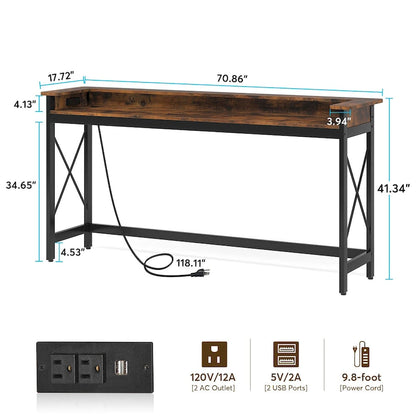 Canapé Table Console d'Entrée Longue de 70,9 pouces avec Prises et Ports USB