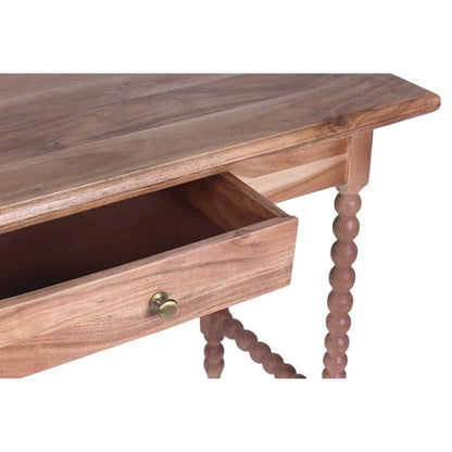 Bureau d'écriture en acacia, 1 tiroir, style Mid-Century – Pieds perlés, marron clair, 43"L x 18"P x 31"H