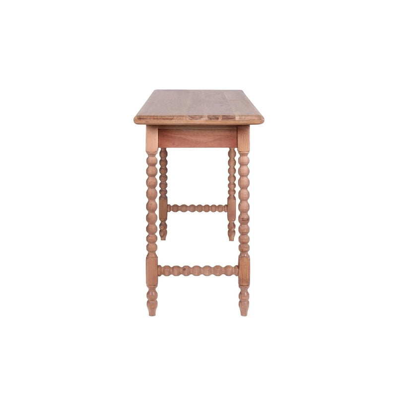 Bureau d'écriture en acacia, 1 tiroir, style Mid-Century – Pieds perlés, marron clair, 43"L x 18"P x 31"H