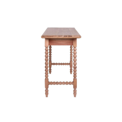Bureau d'écriture en acacia, 1 tiroir, style Mid-Century – Pieds perlés, marron clair, 43"L x 18"P x 31"H