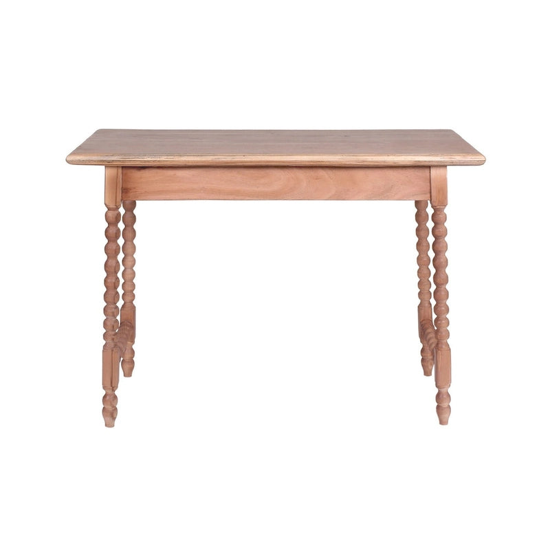 Bureau d'écriture en acacia, 1 tiroir, style Mid-Century – Pieds perlés, marron clair, 43"L x 18"P x 31"H