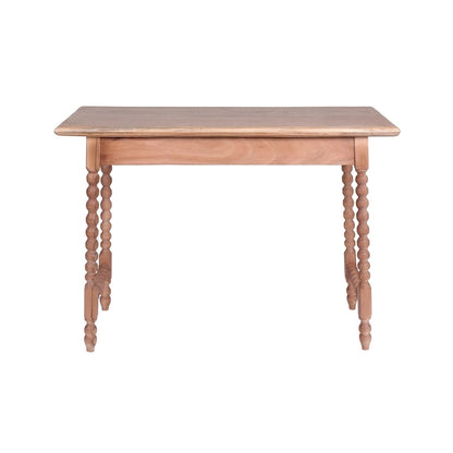 Bureau d'écriture en acacia, 1 tiroir, style Mid-Century – Pieds perlés, marron clair, 43"L x 18"P x 31"H