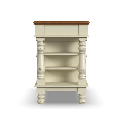 Îlot de cuisine de ferme blanc cassé avec rangement – Dessus en bois dur, quincaillerie en laiton antique
