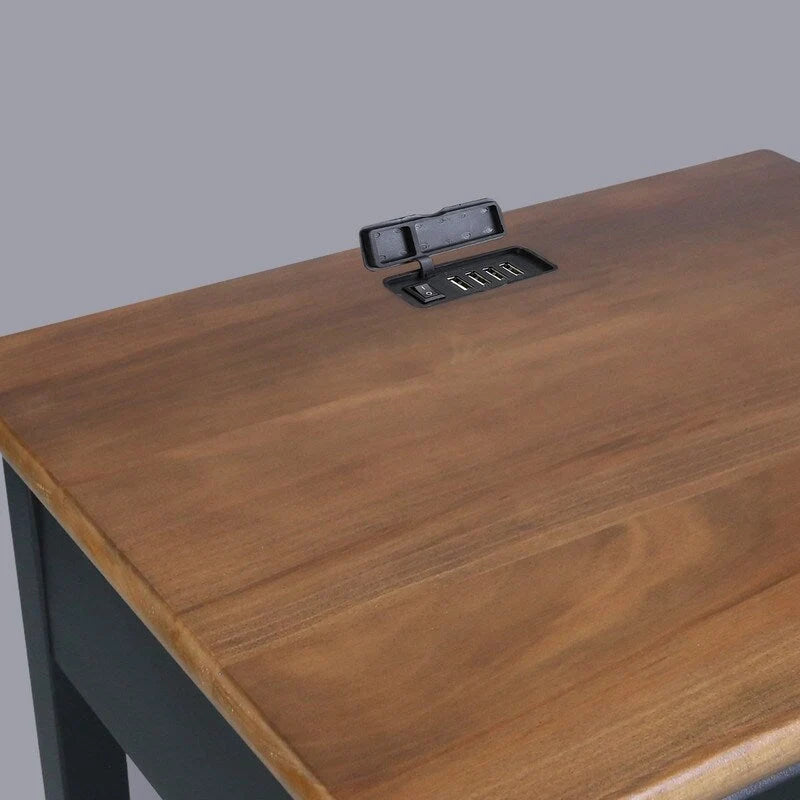 Table de chevet en bois massif à 1 tiroir avec 4 ports de chargement USB – 3 finitions
