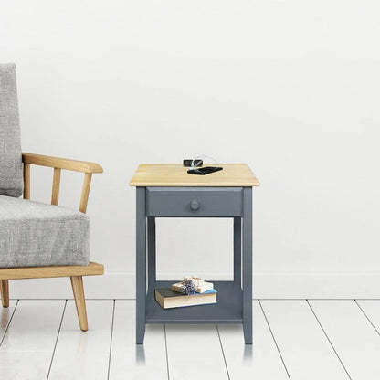 Table de chevet en bois massif à 1 tiroir avec 4 ports de chargement USB – 3 finitions