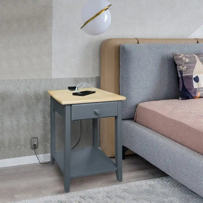 Table de chevet en bois massif à 1 tiroir avec 4 ports de chargement USB – 3 finitions