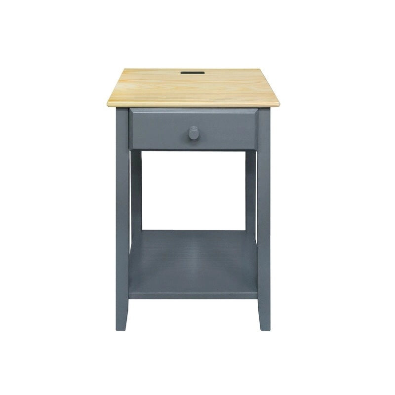Table de chevet en bois massif à 1 tiroir avec 4 ports de chargement USB – 3 finitions