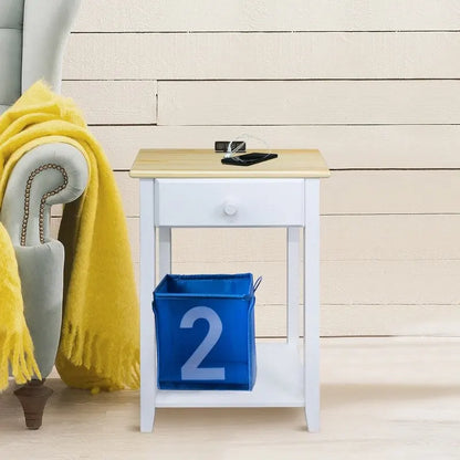 Table de chevet en bois massif à 1 tiroir avec 4 ports de chargement USB – 3 finitions