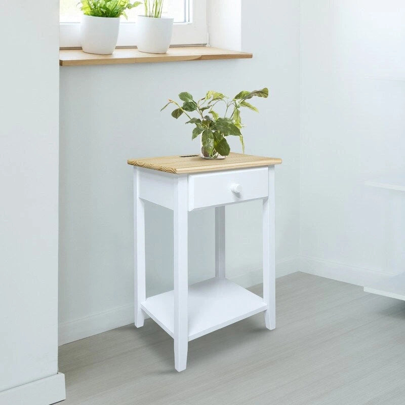 Table de chevet en bois massif à 1 tiroir avec 4 ports de chargement USB – 3 finitions