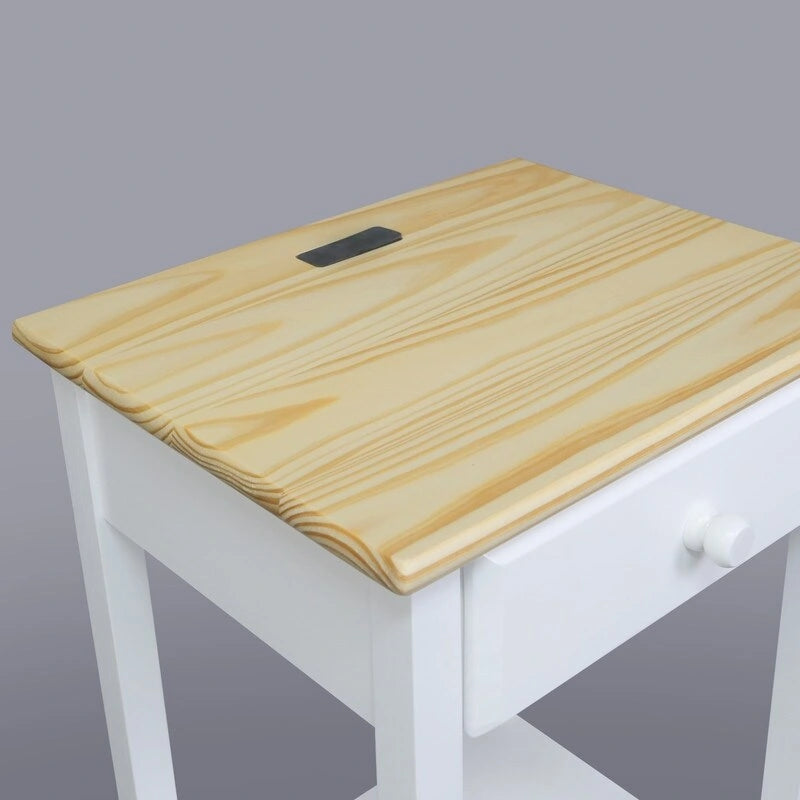 Table de chevet en bois massif à 1 tiroir avec 4 ports de chargement USB – 3 finitions