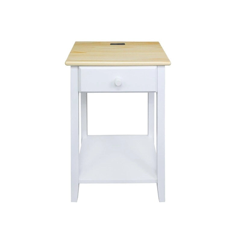 Table de chevet en bois massif à 1 tiroir avec 4 ports de chargement USB – 3 finitions