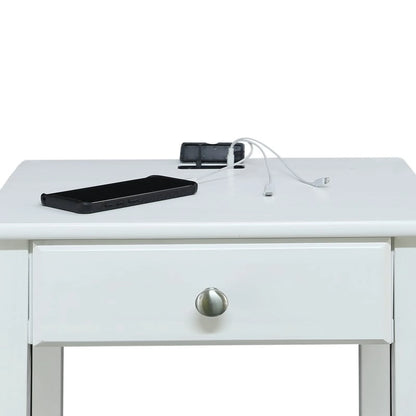 Table de chevet en bois massif à 1 tiroir avec 4 ports de chargement USB – 3 finitions