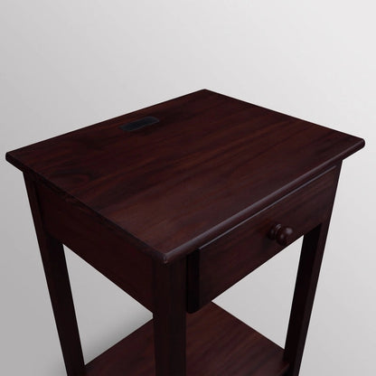 Table de chevet en bois massif à 1 tiroir avec 4 ports de chargement USB – 3 finitions
