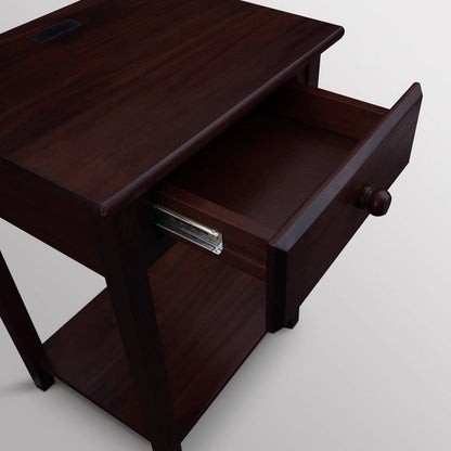 Table de chevet en bois massif à 1 tiroir avec 4 ports de chargement USB – 3 finitions