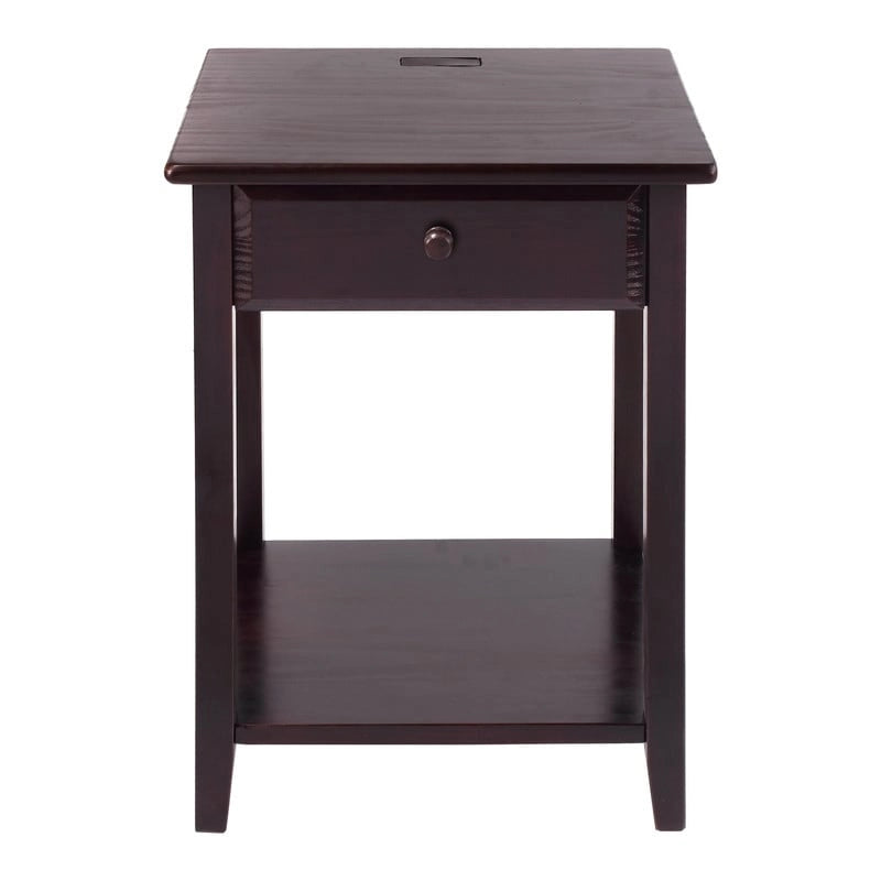 Table de chevet en bois massif à 1 tiroir avec 4 ports de chargement USB – 3 finitions