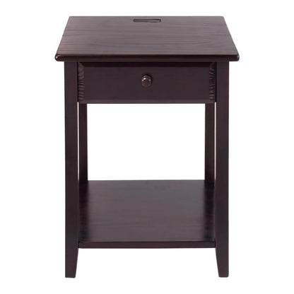 Table de chevet en bois massif à 1 tiroir avec 4 ports de chargement USB – 3 finitions