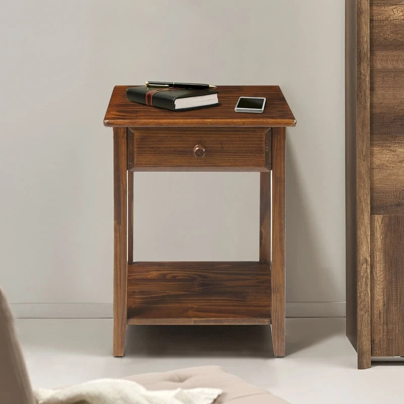 Table de chevet en bois massif à 1 tiroir avec 4 ports de chargement USB – 3 finitions