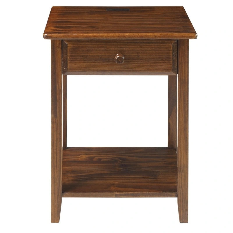 Table de chevet en bois massif à 1 tiroir avec 4 ports de chargement USB – 3 finitions