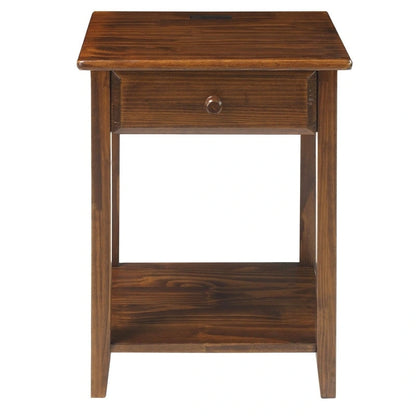 Table de chevet en bois massif à 1 tiroir avec 4 ports de chargement USB – 3 finitions
