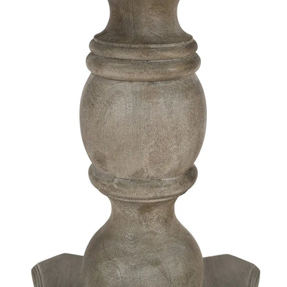 Table à manger 42 po, en bois de mangue fait à la main, piédestal, plateau moulé rond, blanc délavé, gris