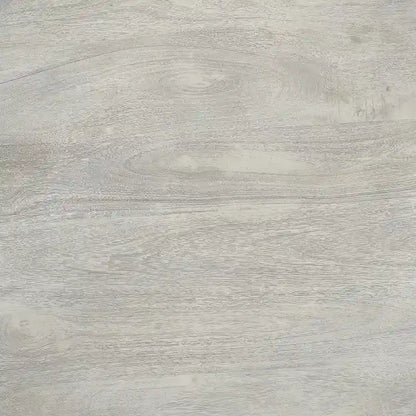 Table à manger 42 po, en bois de mangue fait à la main, piédestal, plateau moulé rond, blanc délavé, gris
