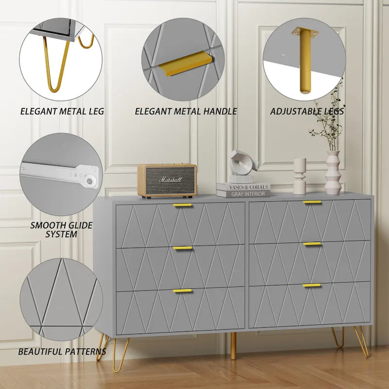 Commode à 6 tiroirs, Meuble de rangement vertical, Unité de rangement pour chambre à coucher et salon