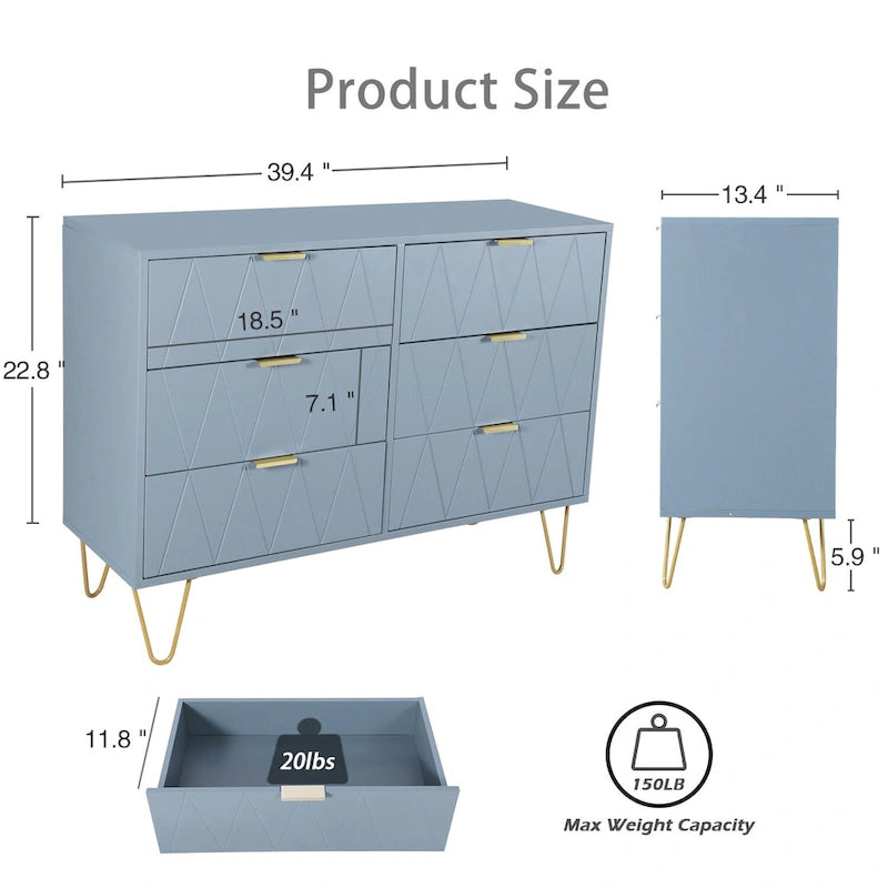 Commode à 6 tiroirs, Meuble de rangement vertical, Unité de rangement pour chambre à coucher et salon