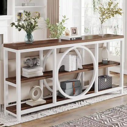 Table console de 70,9 pouces avec pieds en métal au design créatif, tables d'appoint étroites et longues à 3 niveaux pour entrée