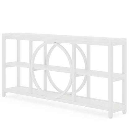 Table console de 70,9 pouces avec pieds en métal au design créatif, tables d'appoint étroites et longues à 3 niveaux pour entrée