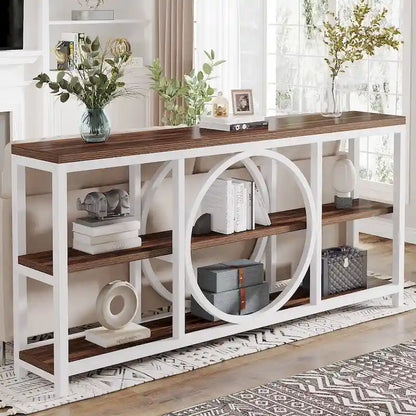 Table console de 70,9 pouces avec pieds en métal au design créatif, tables d'appoint étroites et longues à 3 niveaux pour entrée