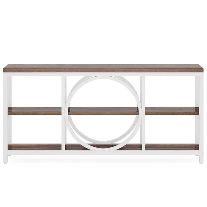 Table console de 70,9 pouces avec pieds en métal au design créatif, tables d'appoint étroites et longues à 3 niveaux pour entrée