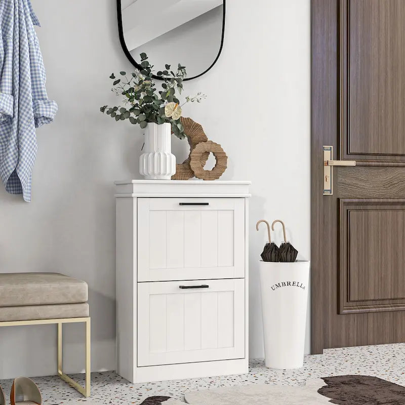 Meuble à chaussures pour entrée, étagère à chaussures étroite de rangement avec 2 tiroirs à abattant et étagères réglables