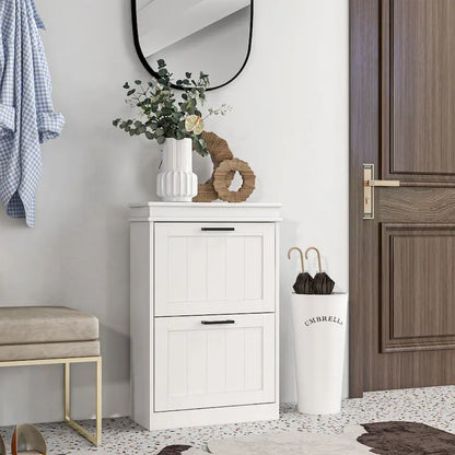 HOMCOM Shoe Cabinet for Entryway, Narrow Shoe Rack Storage Organizer with 2 Flip Drawers and Adjustable Shelves