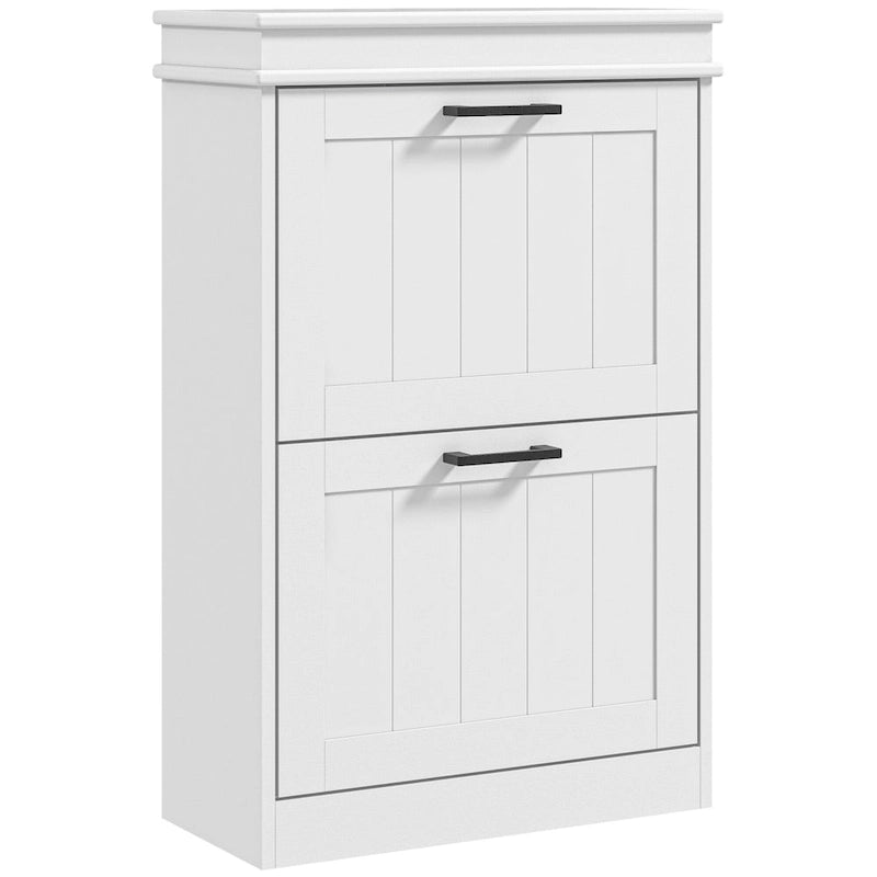 Meuble à chaussures pour entrée, étagère à chaussures étroite de rangement avec 2 tiroirs à abattant et étagères réglables