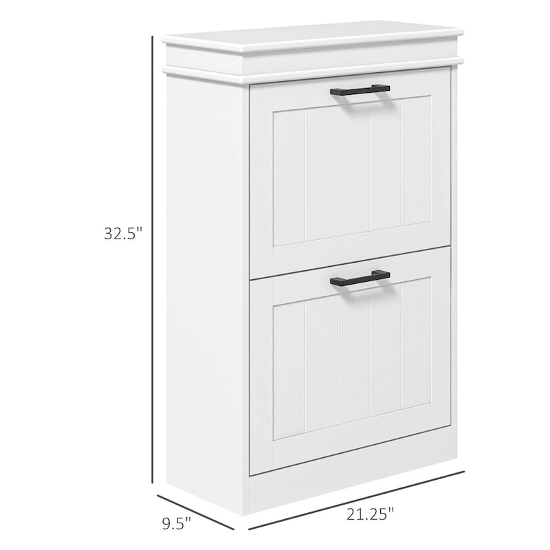 Meuble à chaussures pour entrée, étagère à chaussures étroite de rangement avec 2 tiroirs à abattant et étagères réglables