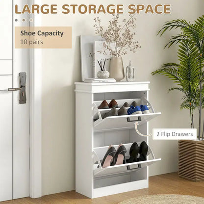 Meuble à chaussures pour entrée, étagère à chaussures étroite de rangement avec 2 tiroirs à abattant et étagères réglables