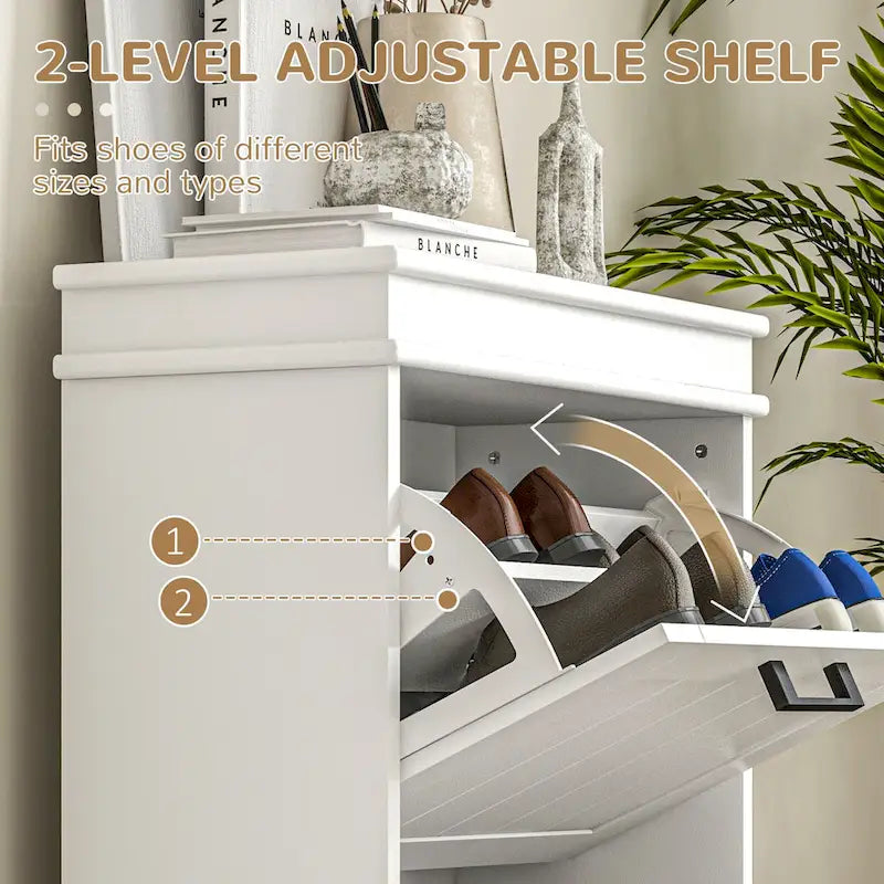 Meuble à chaussures pour entrée, étagère à chaussures étroite de rangement avec 2 tiroirs à abattant et étagères réglables