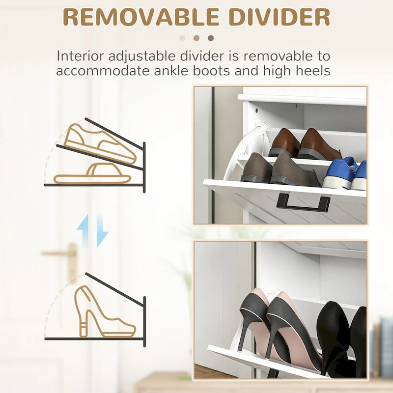 Meuble à chaussures pour entrée, étagère à chaussures étroite de rangement avec 2 tiroirs à abattant et étagères réglables