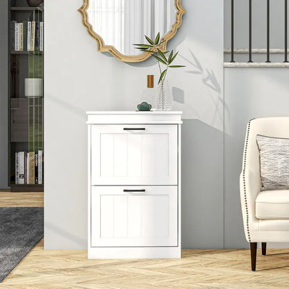 Meuble à chaussures pour entrée, étagère à chaussures étroite de rangement avec 2 tiroirs à abattant et étagères réglables