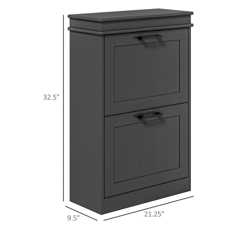 Meuble à chaussures pour entrée, étagère à chaussures étroite de rangement avec 2 tiroirs à abattant et étagères réglables