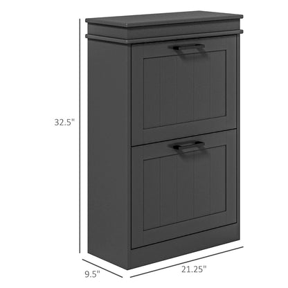 Meuble à chaussures pour entrée, étagère à chaussures étroite de rangement avec 2 tiroirs à abattant et étagères réglables