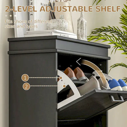 Meuble à chaussures pour entrée, étagère à chaussures étroite de rangement avec 2 tiroirs à abattant et étagères réglables