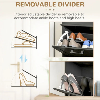 Meuble à chaussures pour entrée, étagère à chaussures étroite de rangement avec 2 tiroirs à abattant et étagères réglables