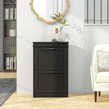 Meuble à chaussures pour entrée, étagère à chaussures étroite de rangement avec 2 tiroirs à abattant et étagères réglables