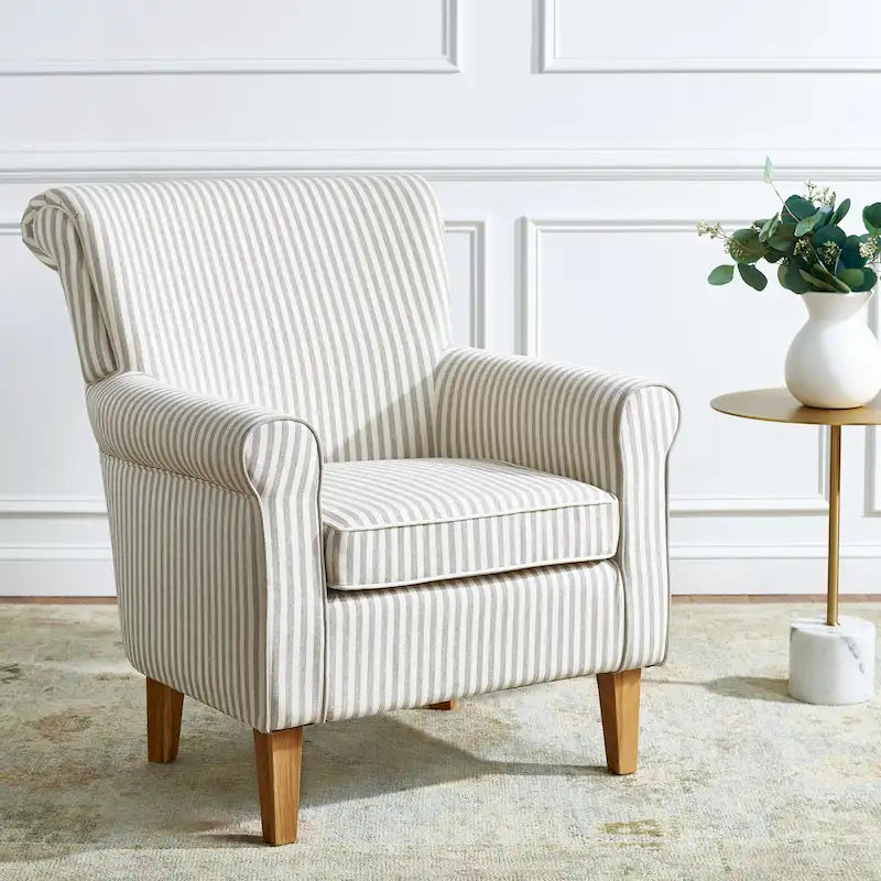 Fauteuil Club à Bras Roulés Floral – Mélange Coton-Lin, Pieds Espresso, 30"L x 33"P x 35"H
