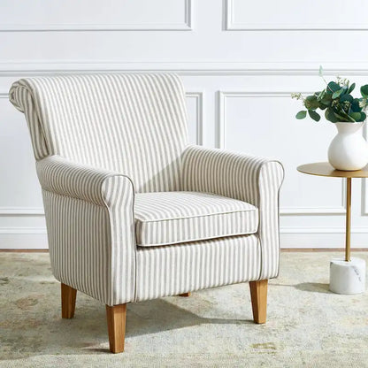 Fauteuil Club à Bras Roulés Floral – Mélange Coton-Lin, Pieds Espresso, 30"L x 33"P x 35"H