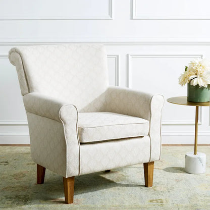 Fauteuil Club à Bras Roulés Floral – Mélange Coton-Lin, Pieds Espresso, 30"L x 33"P x 35"H